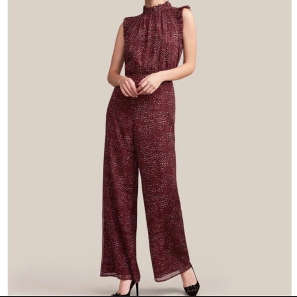 Anthropologie Ali & Jay Burgundy Multi Leopard Print Wide-Leg Jumpsuits Size S